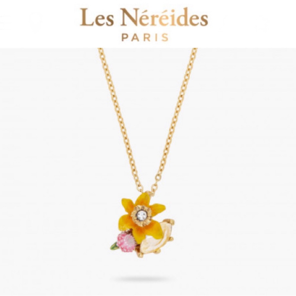 LES NEREIDES Daffodil Crystal & Hand Enameled Pendant NECKLACE!